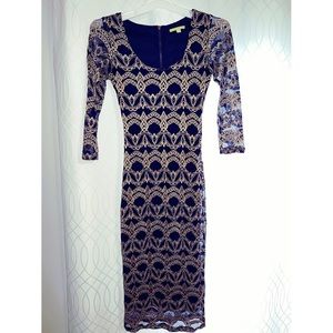 Gianni Bini blue and gold midi dress